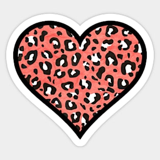 Coral, Black and White Leopard Print Heart Sticker